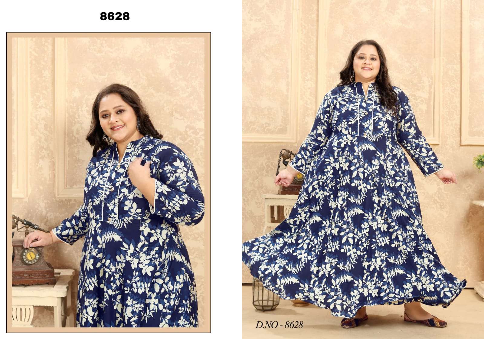 PLUS SIZE VOL 2 PREMIUM RAYON EXPORT QUALITY LONG  KURTI BY S3FOREVER BRAND 8628 C